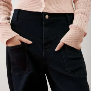 Quần Denim Nữ Túi Đắp Cách Điệu Form Straight