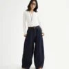 Quần Denim Nữ Xanh Navy Rã Phối Form Balloon